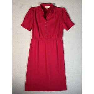 Vintage Sz M Ms Sugar Knited Shirt Dress Red 50s Style Short Sleeve Rockabilly